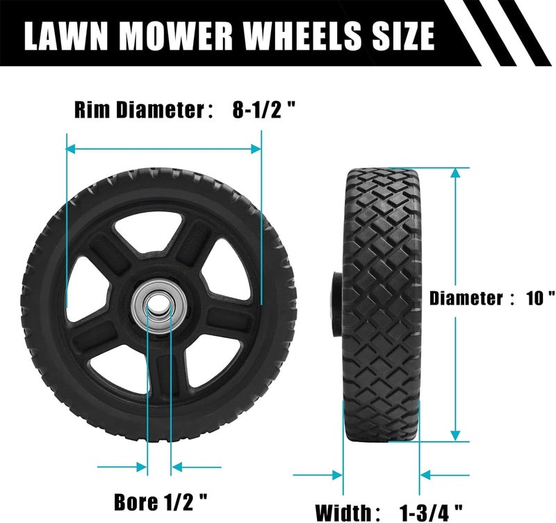 Sutmorly 10 Inch Lawn Mower Wheels (2-pack) Fits Most Standard push Lawn Mowers, General Plastic Wheels fits Craftsman Mower, Generator, Garden Tiller Most Standard Lawn Mowers (10×1.75'') - Image 2